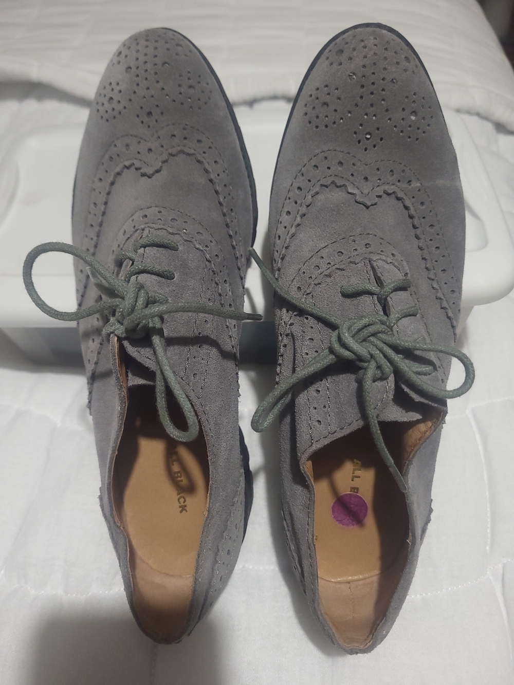 ALL BLACK Grey Suede Lug Sole Wingtip Oxford Brogues EU 39.5 US 9